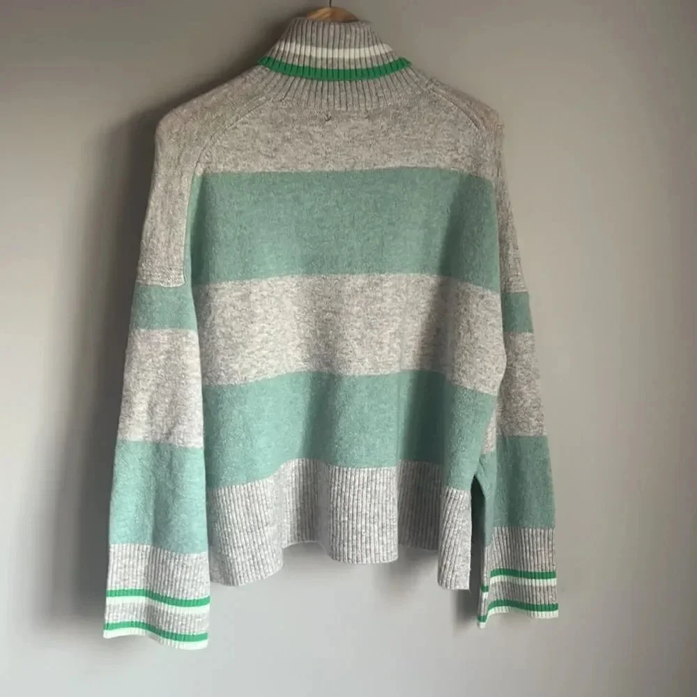 NWT J. Crew Striped Turtleneck Sweater Supersoft Yarn Gray/Blue